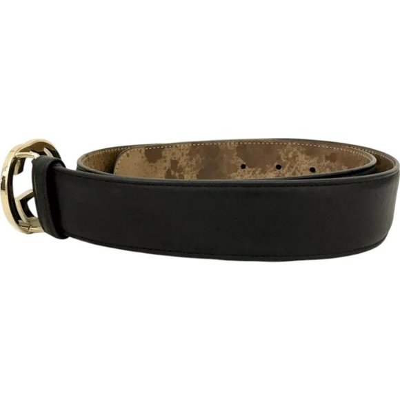 942189BB (S1) Gucci Belt Interlocking Black Leather - Picture 2 of 9